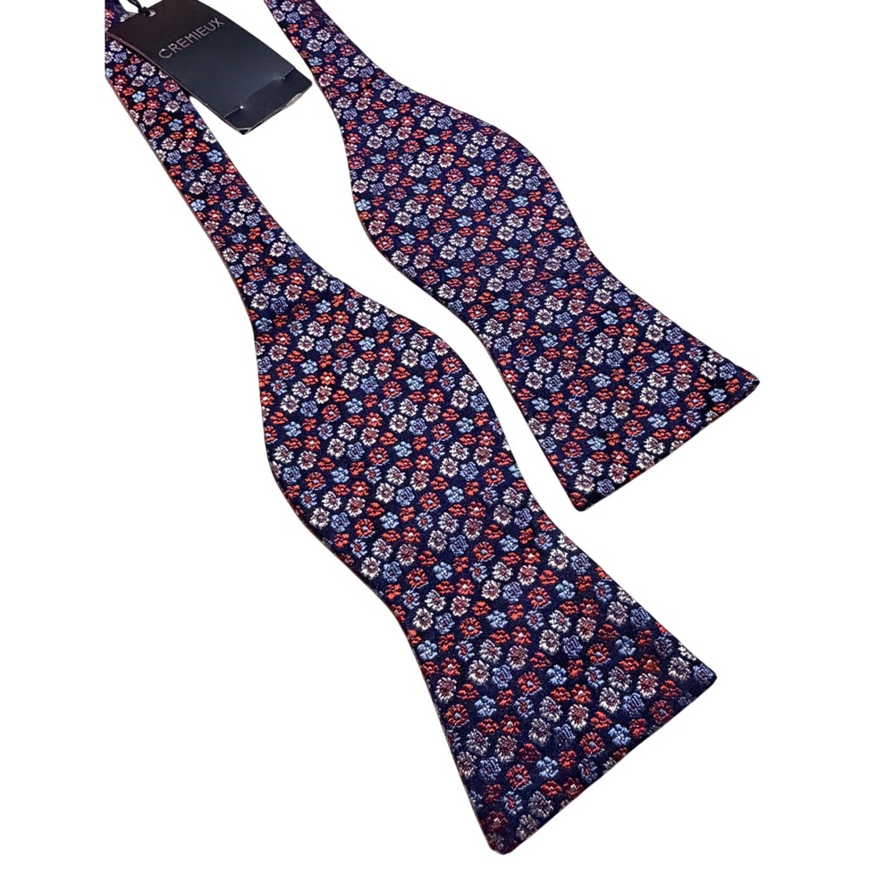 Cremieux Bow Tie Blue Red Floral Silk Self-Tie Formal Accessory